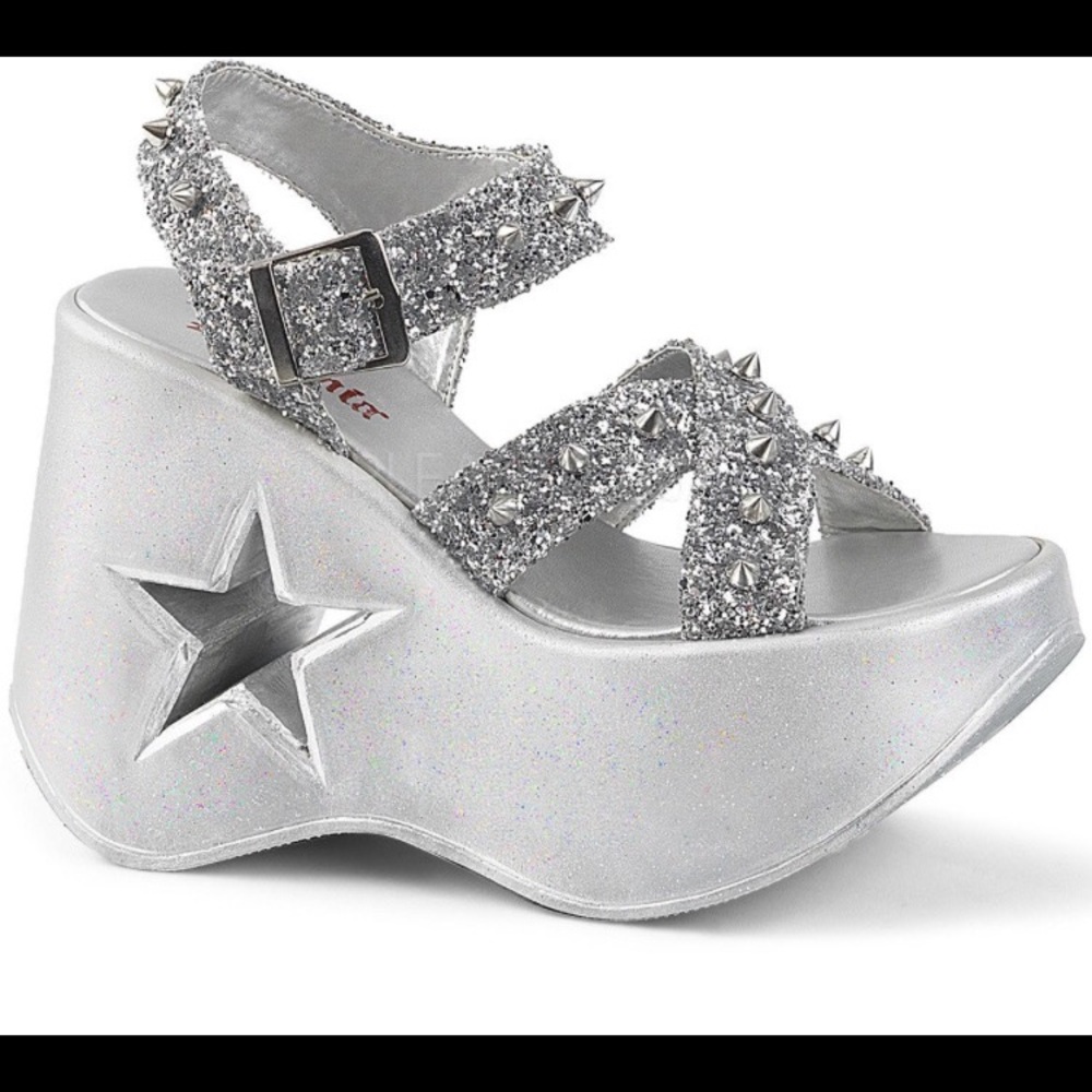 Demonia silver glitter platform sandals
