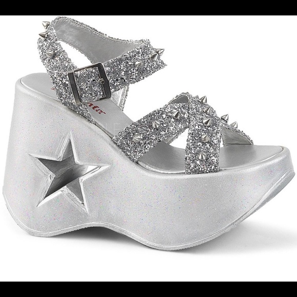 demonia Shoes - Demonia silver glitter platform sandals