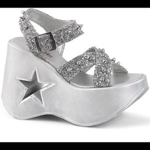 Demonia silver glitter platform sandals