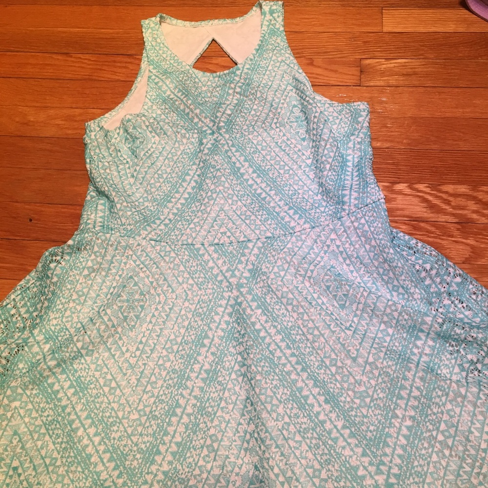 Blue and white patterned dress