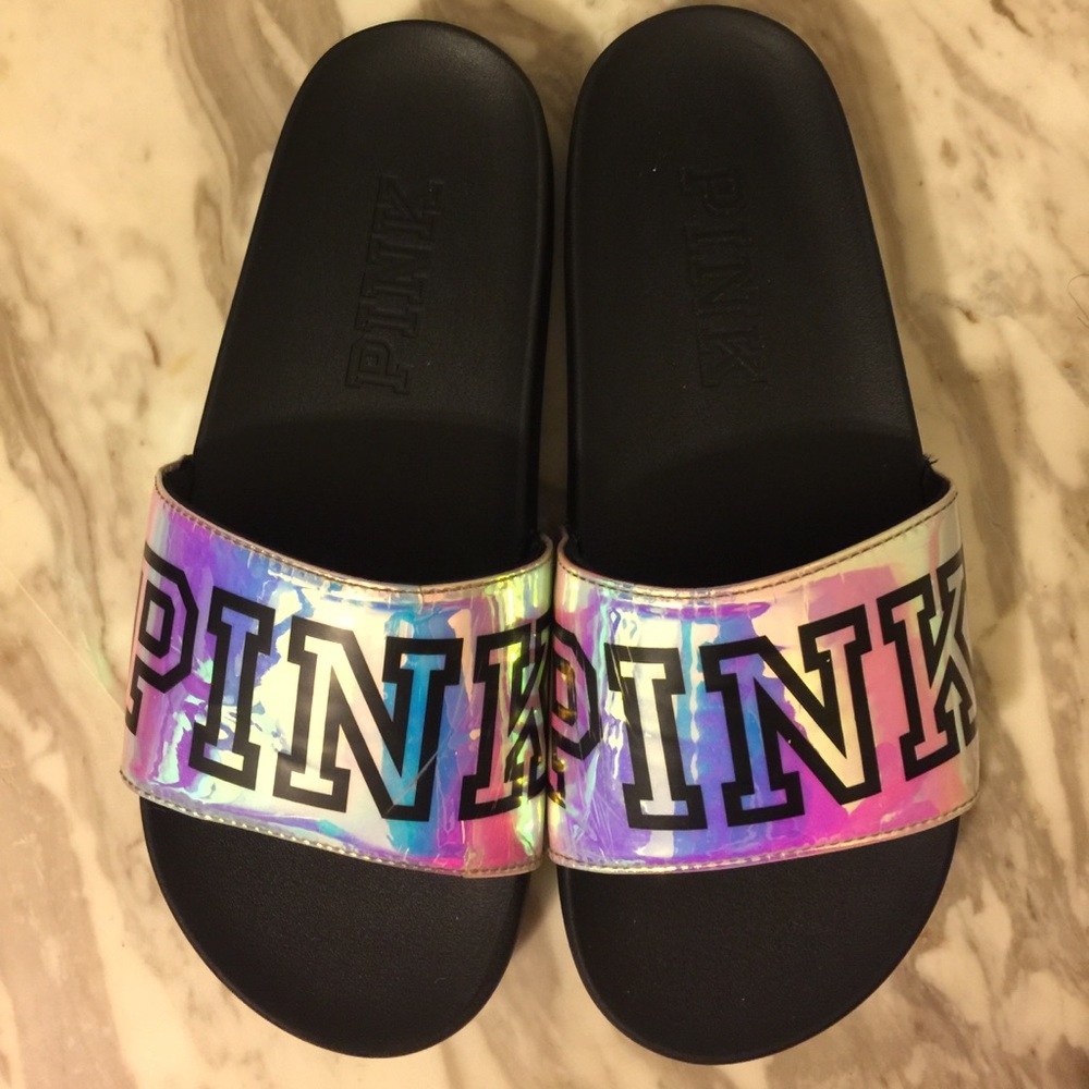 Iridescent PINK Victoria's Secret Slides