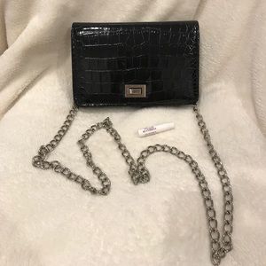 Forever 21 Black faux leather crossbody with chain