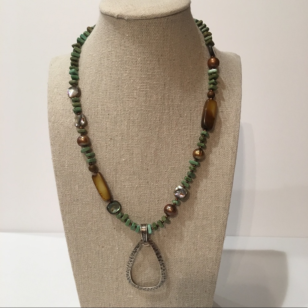 STERLING SILVER NECKLACE TURQUOISE, PEARLS