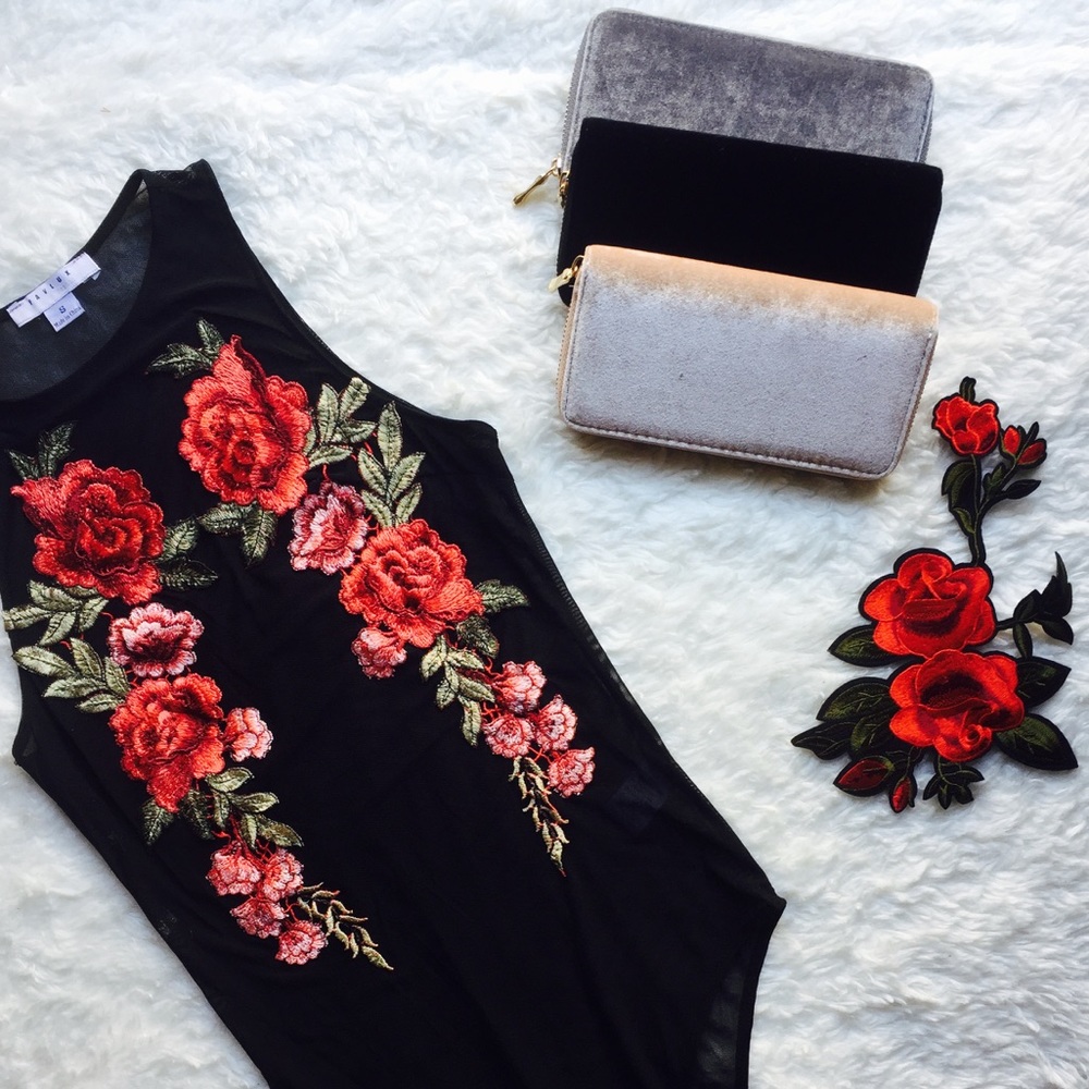 Black Rose Decal, Sheer Bodysuit