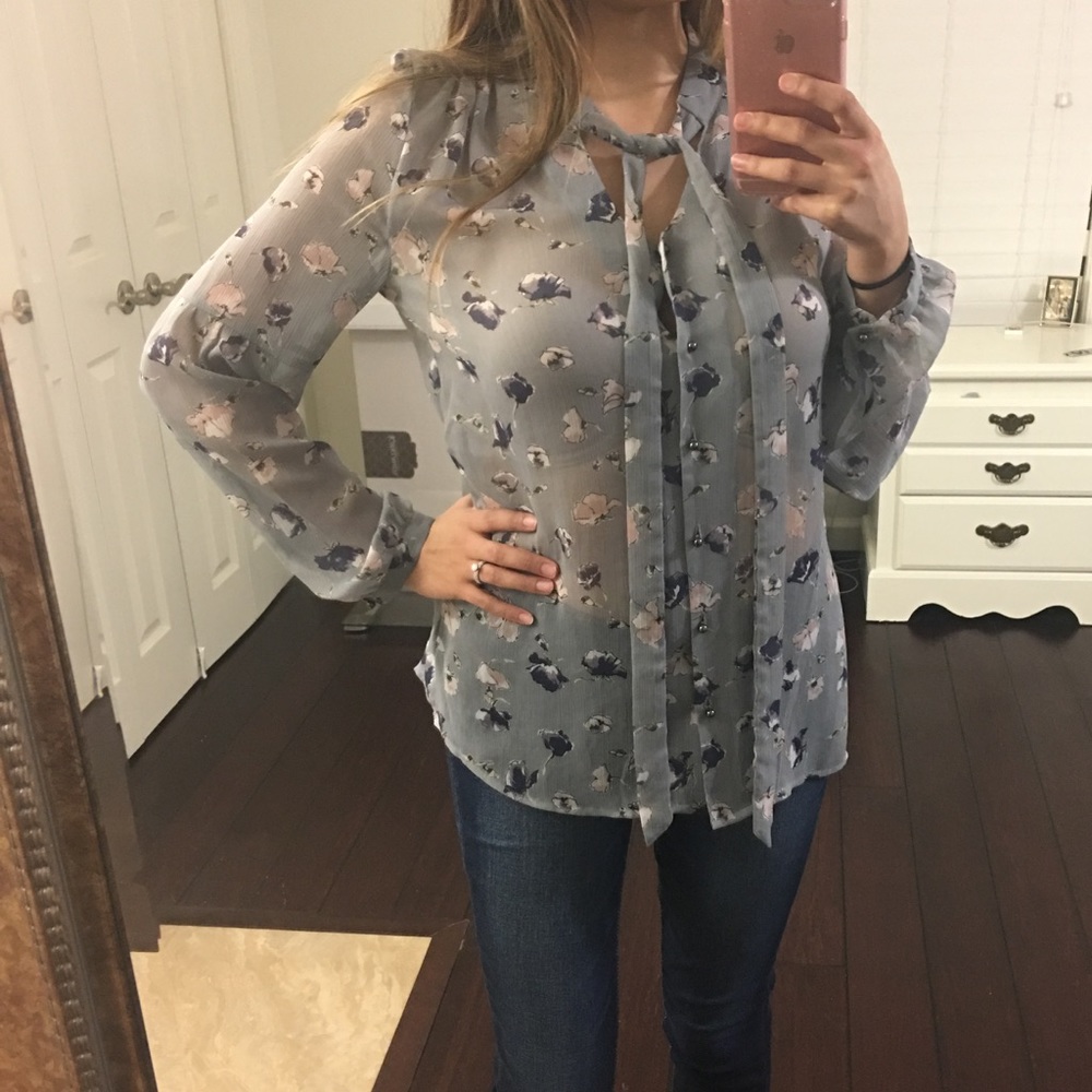 Sheer, button up blouse from express
