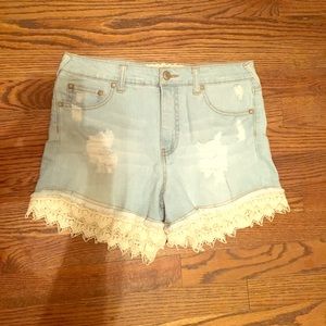 Denim lace shorts