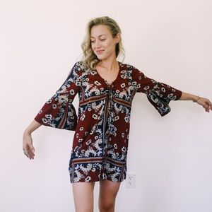 Boohoo Lace Up Printed Shift Dress