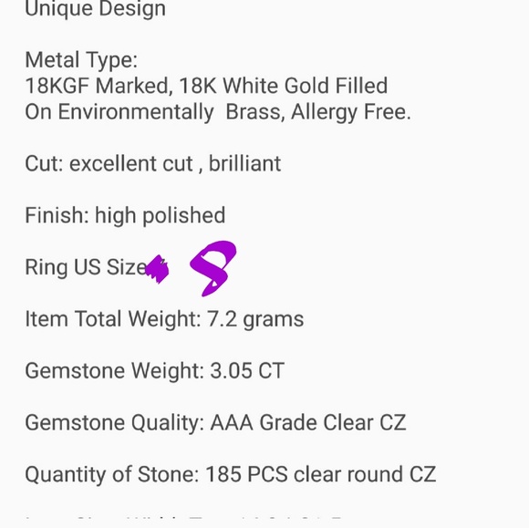 18 K White Gold Filled AAA Clear CZ ring - Picture 5 of 7