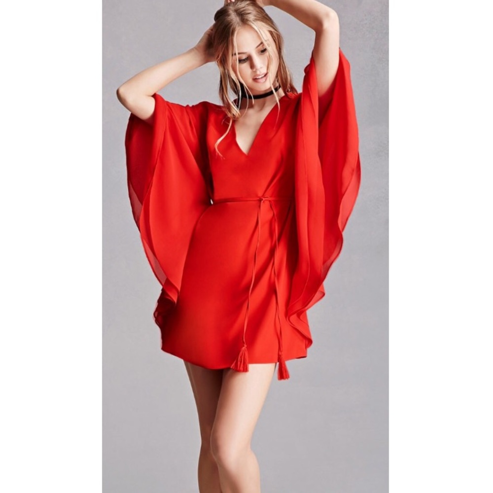 Aryn K Angel Sleeve Minidress in Red