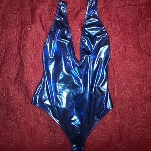 Blue metallic bodysuit