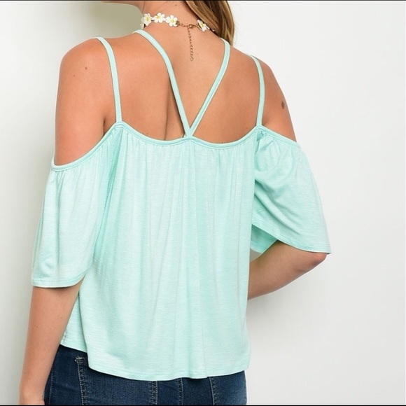 Women’s Strappy Cold Shoulder mint strap top - Picture 3 of 6