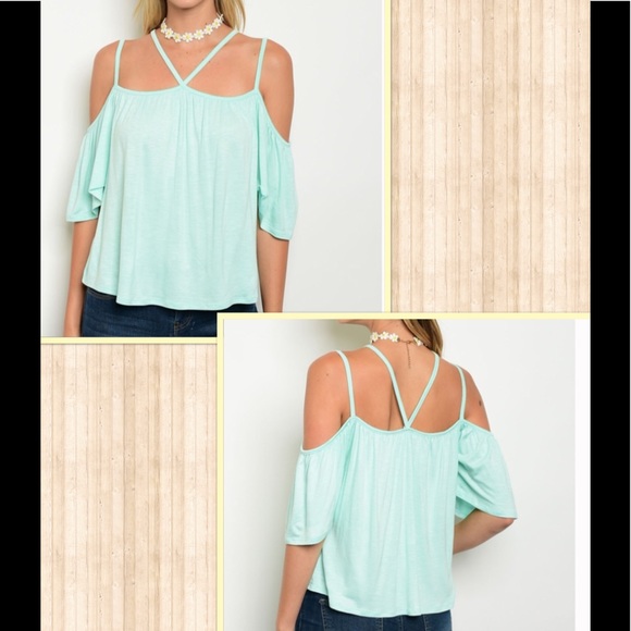 Women’s Strappy Cold Shoulder mint strap top - Picture 2 of 6
