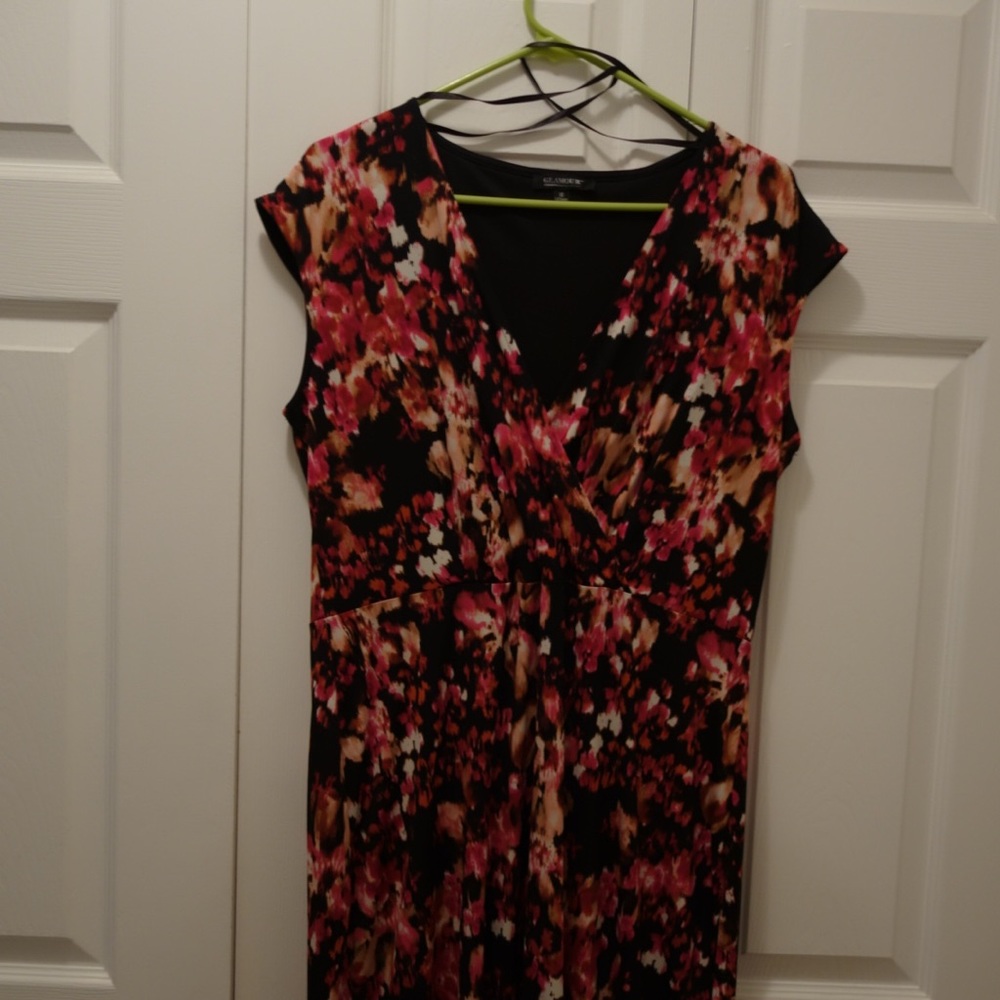 Pinks, orange, and black watercolor dress