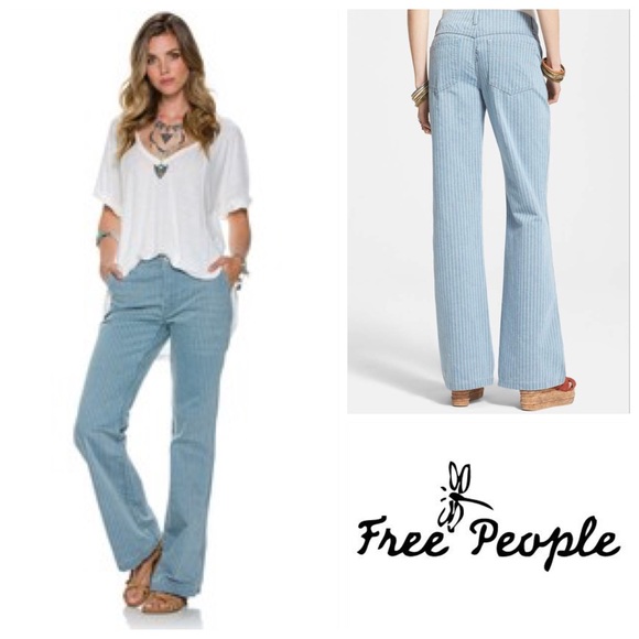 🆕Free People Railroad Stripe Flare Jeans - Picture 2 of 7