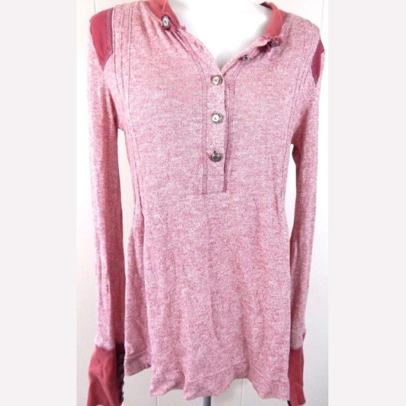 Free People Tops - Free People Red Button Cuff Henley Top