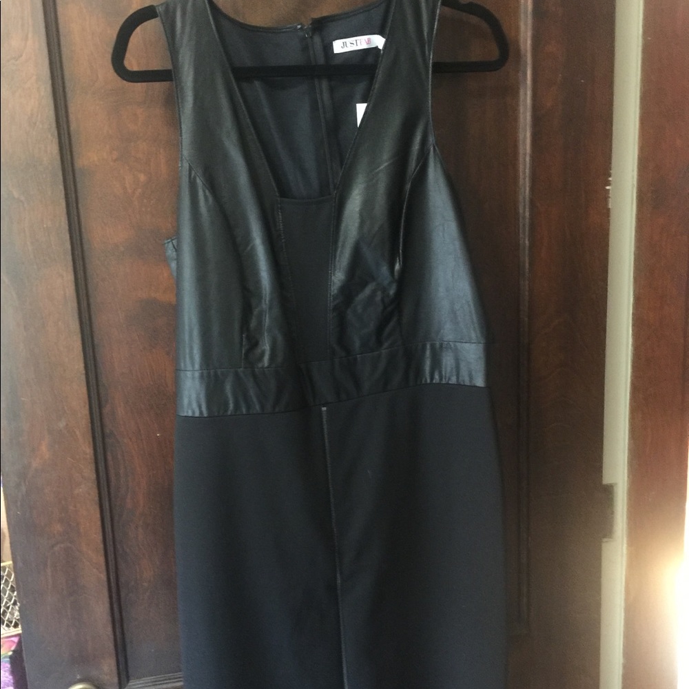 Black fitted faux leather dress NWT