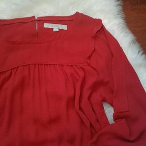 1 HR SALE LOFT Red Ruffle Long Sleeve Blouse