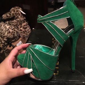 Green open toe heel