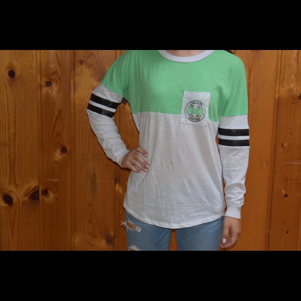 White and Green Campus Tee from PINK!