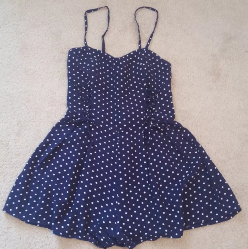 Navy blue polka dot romper