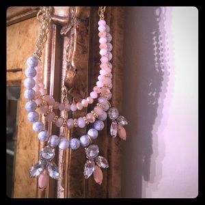 Beige & White Necklace on Gold Chain