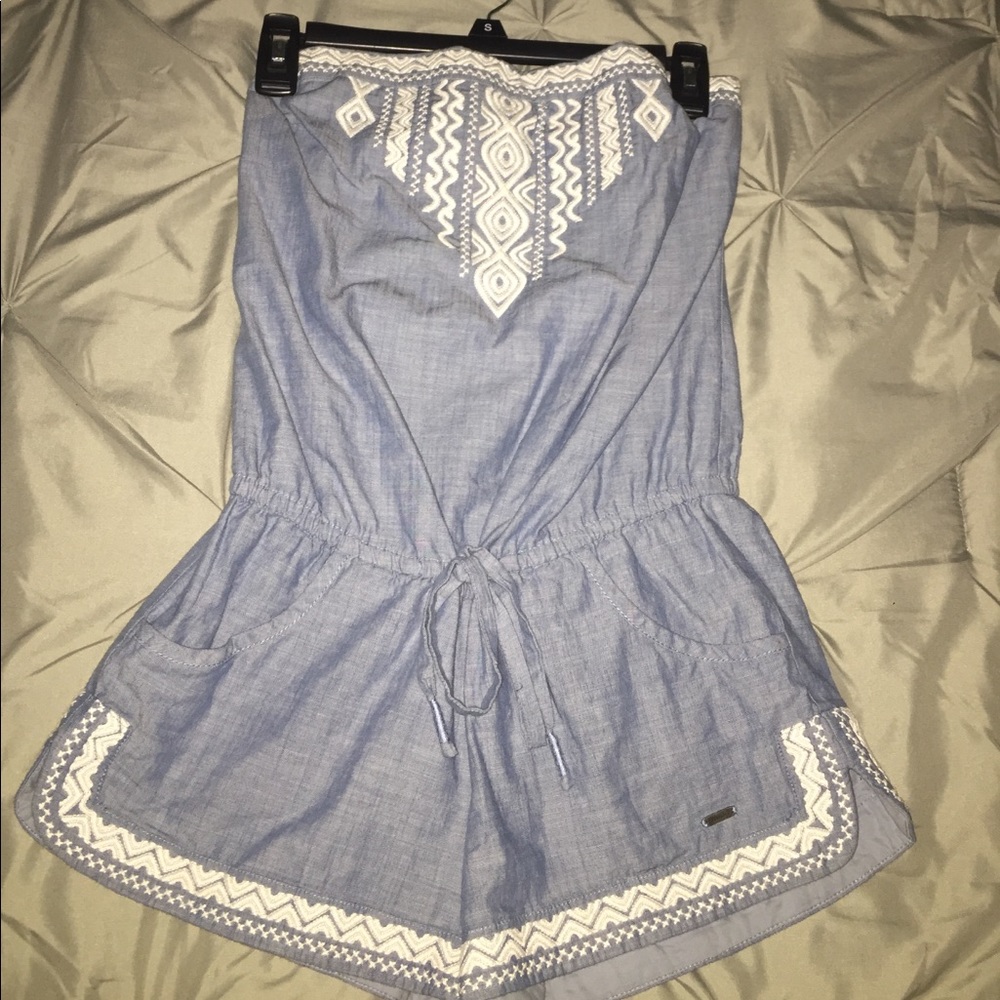 Hollister Embroidered Denim Chambray Romper