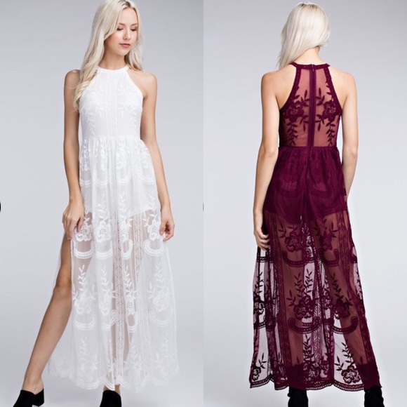 Halter Lace Maxi Romper - Picture 2 of 7