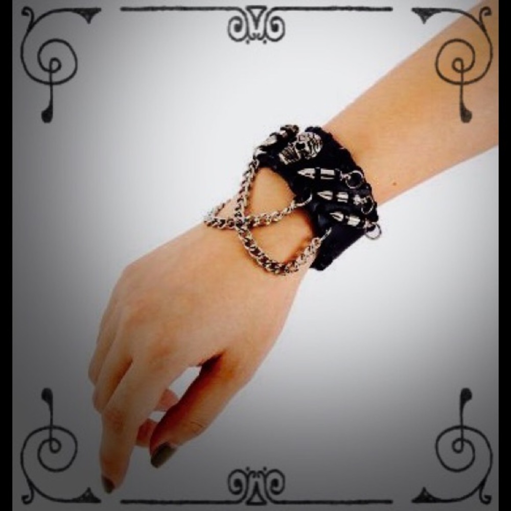 💀Goth Black Leather Bracelet💀