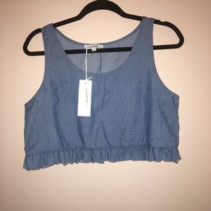 Faux denim ruffled crop top