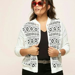 Plus Size Lace Eyelet Bomber Jacket 2X Loralette