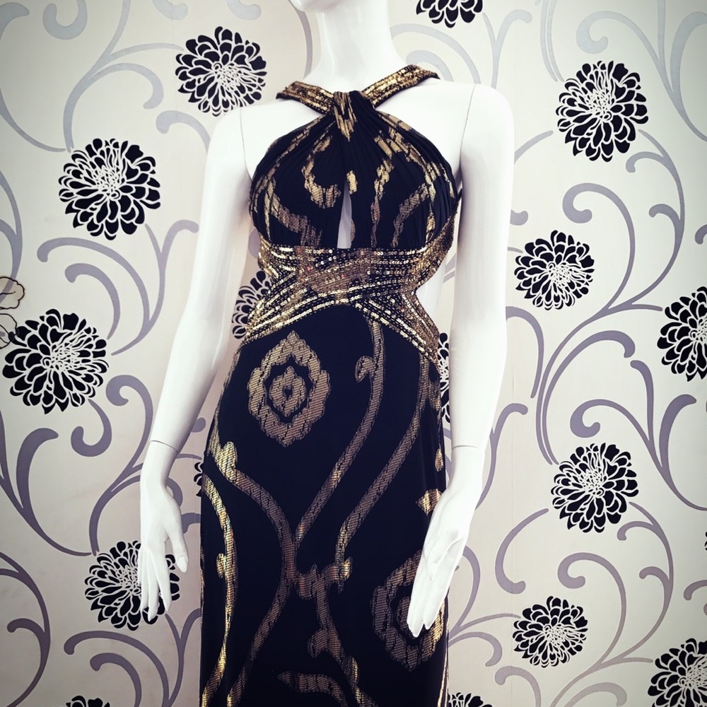 Betsy & Adam beaded cut-out Halter gown