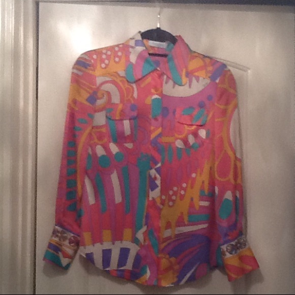 Emilio Pucci long sleeve silk blouse size 6 multi - Picture 1 of 2