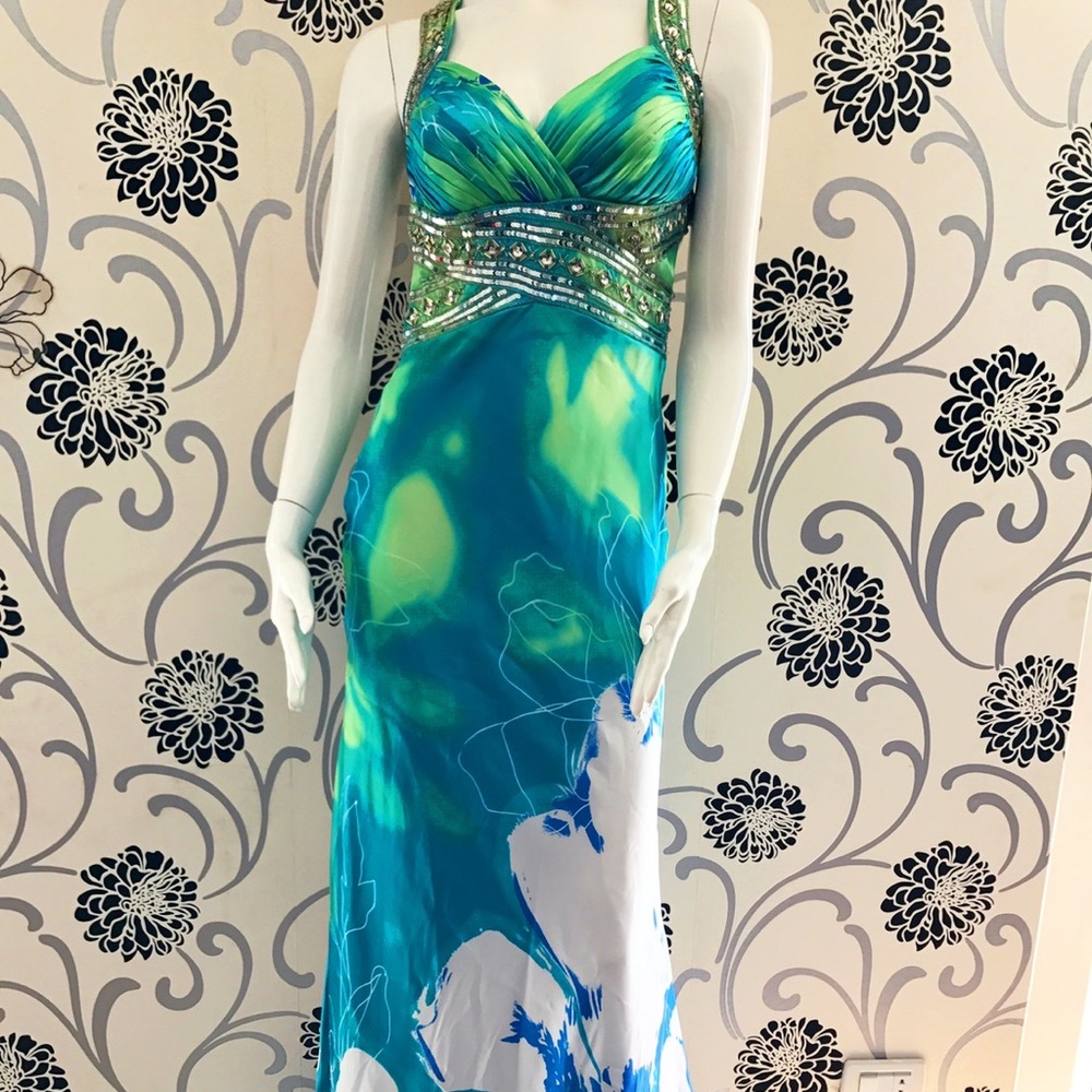 CACHET Beaded waist Chiffon Burnout dress