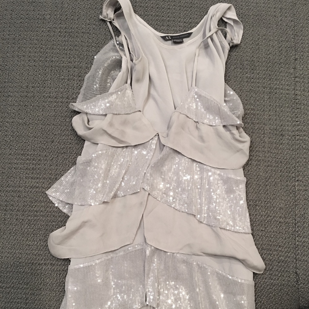 Armani Exchange silk sequined dress in light gray