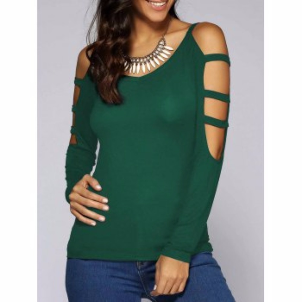 Green V neck cut out shirt*NWOT