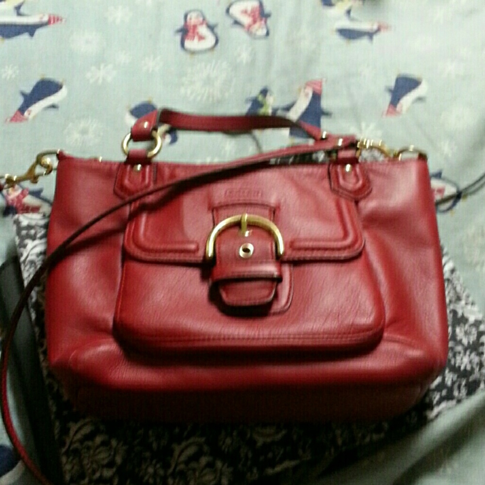 Red leather coach purse