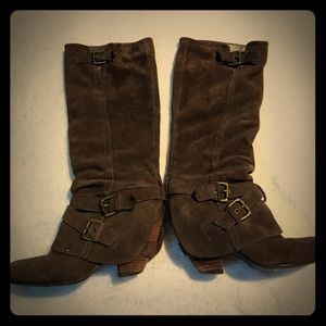 Brown suede tall boots