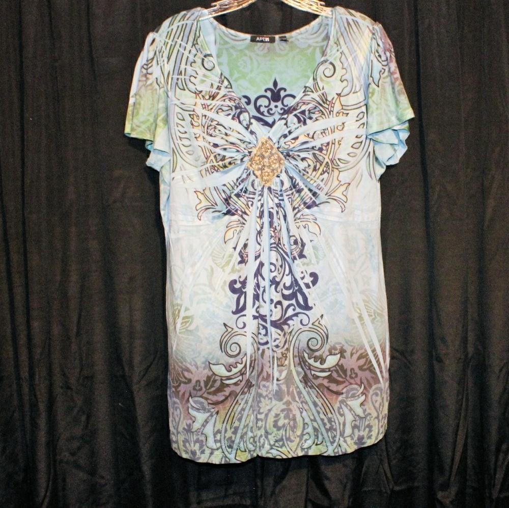 TYE DYE CAP SLEEVE APT. 9 BEADED DETAIL BLOUSE/TOP