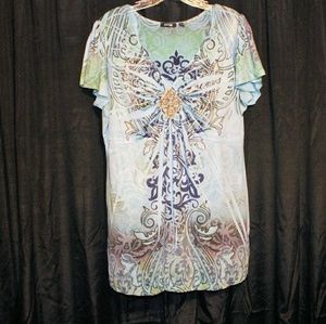 TYE DYE CAP SLEEVE APT. 9 BEADED DETAIL BLOUSE/TOP