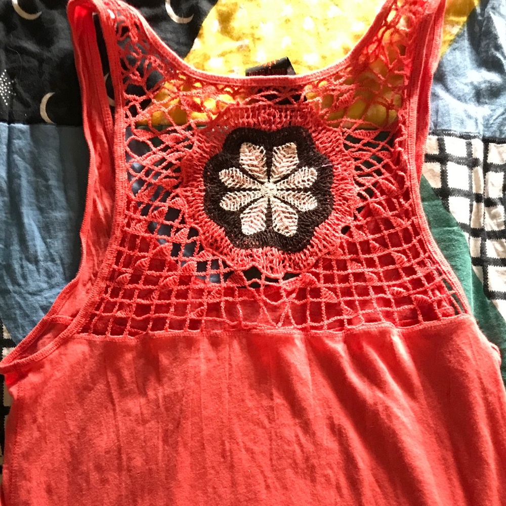 Lucky Brand Crochet burnt orange tank top