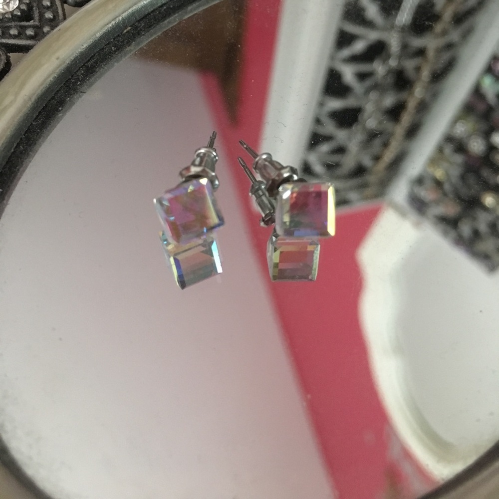 Silver opal cube earrings