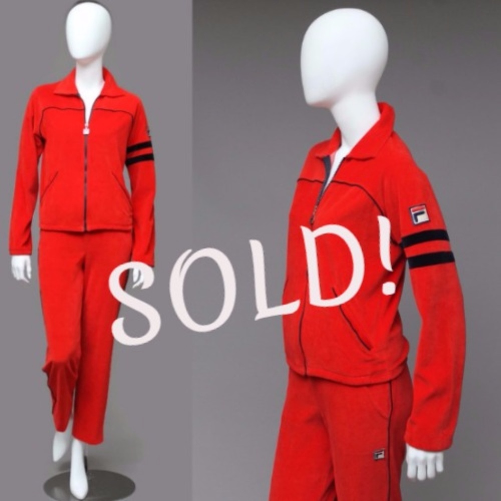 ICONIC VINTAGE FILA RED VELOUR RETRO TRACK SUIT