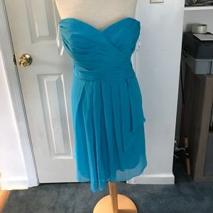 Davids bridal Malibu blue bridesmaid dress