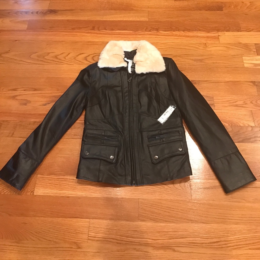 Genuine Lambskin Leather Jacket with fur collar