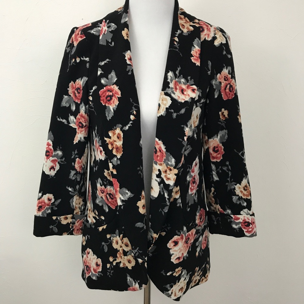 {Daniel Rainn} Open Front Rose Floral Blazer Sz M