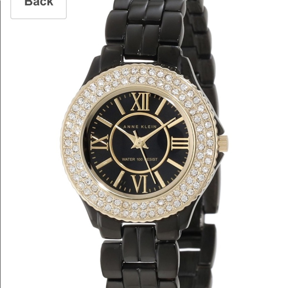 NWT New Anne Klein Black Crystal Accented Watch