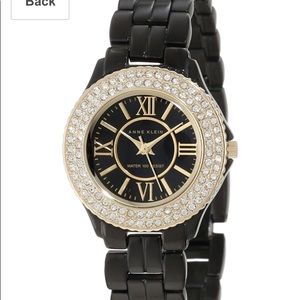 NWT New Anne Klein Black Crystal Accented Watch
