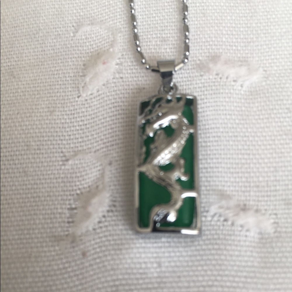 Women’s Auth Jade Dragon Pendant W/ Silver Chain