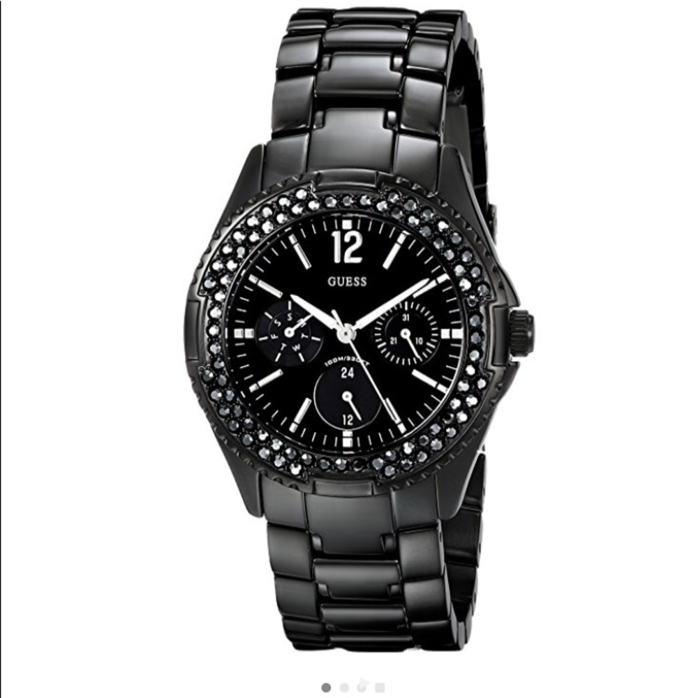Guess black ion plated w/ Swarovski crystal bezel