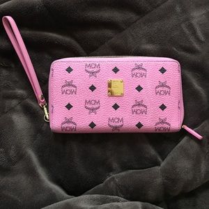 MCM Pink Visettos Wallet Clutch